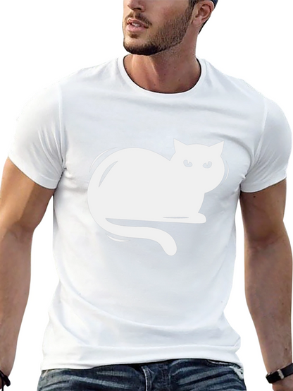 Camiseta Negra con Diseño de Gato Blanco
