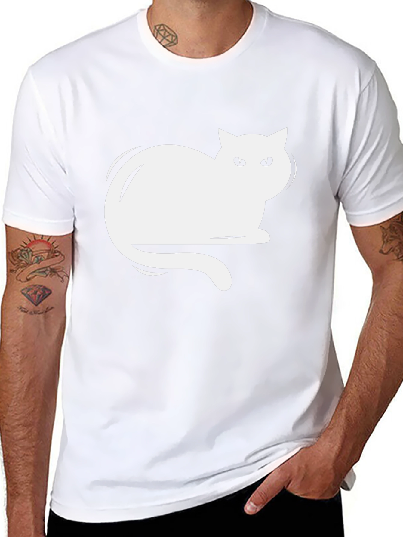 Camiseta Negra con Diseño de Gato Blanco