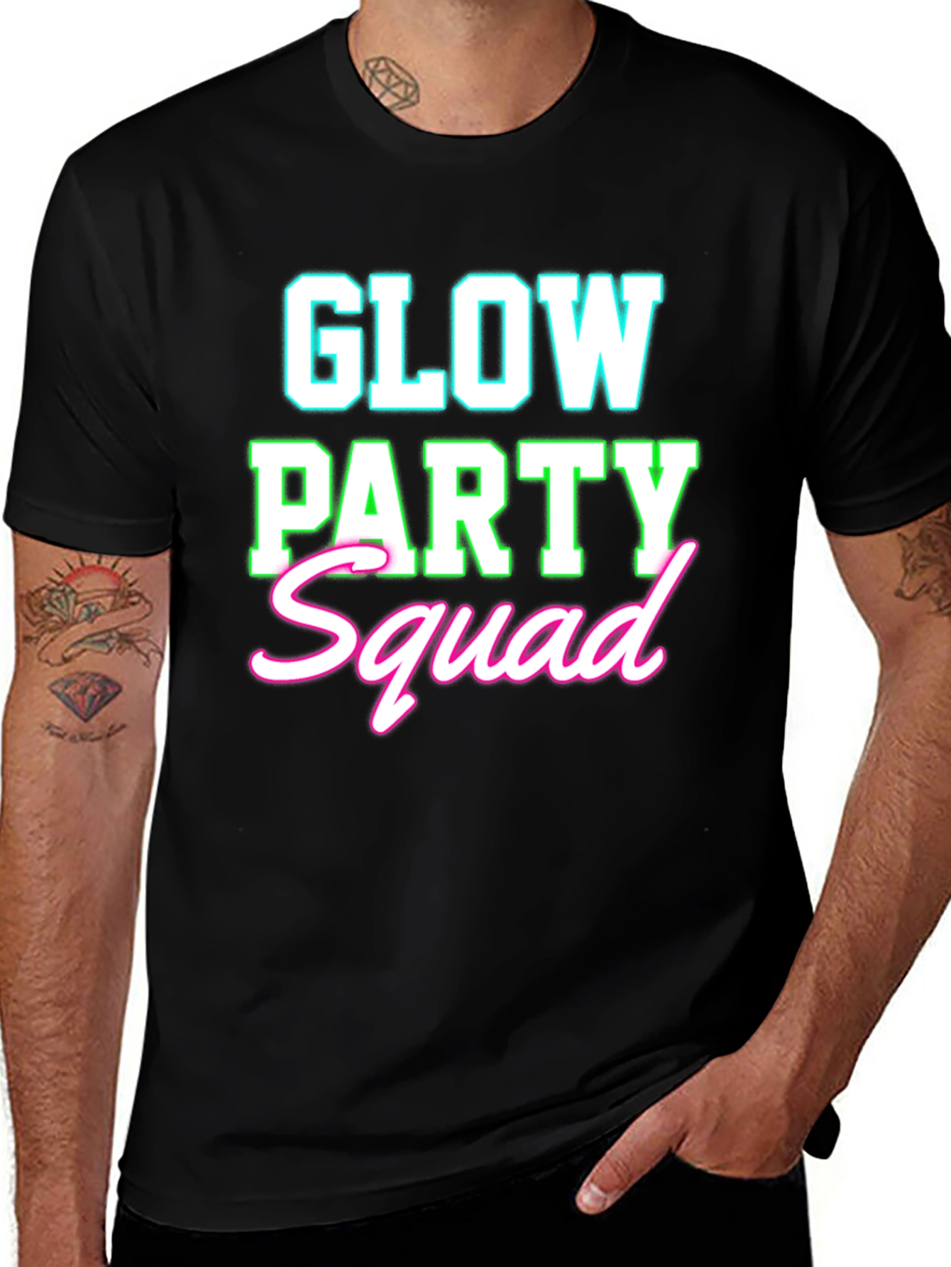 Camiseta Negra Glow Party Squad Divertida