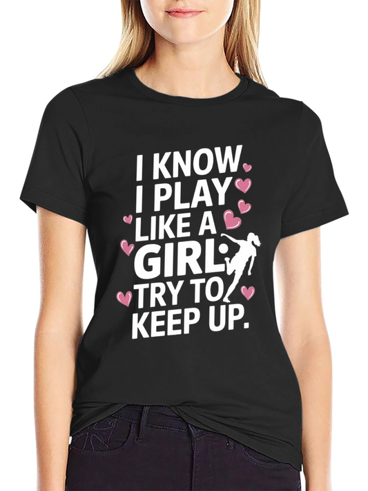 Camiseta Negra con Diseño de Jugadora y Corazones