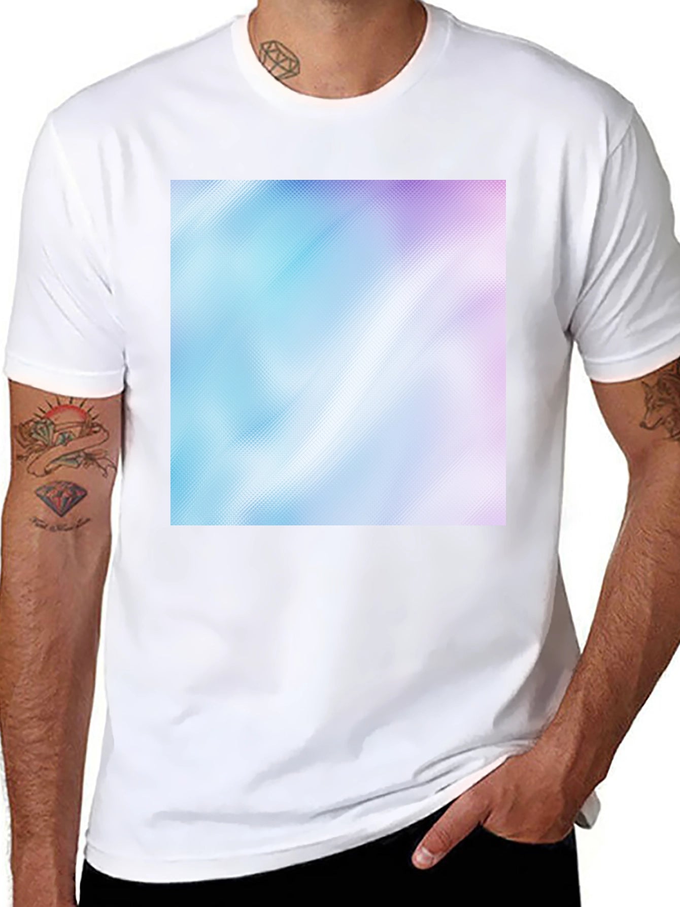 Camiseta Negra con Diseño Abstracto Azul y Rosa