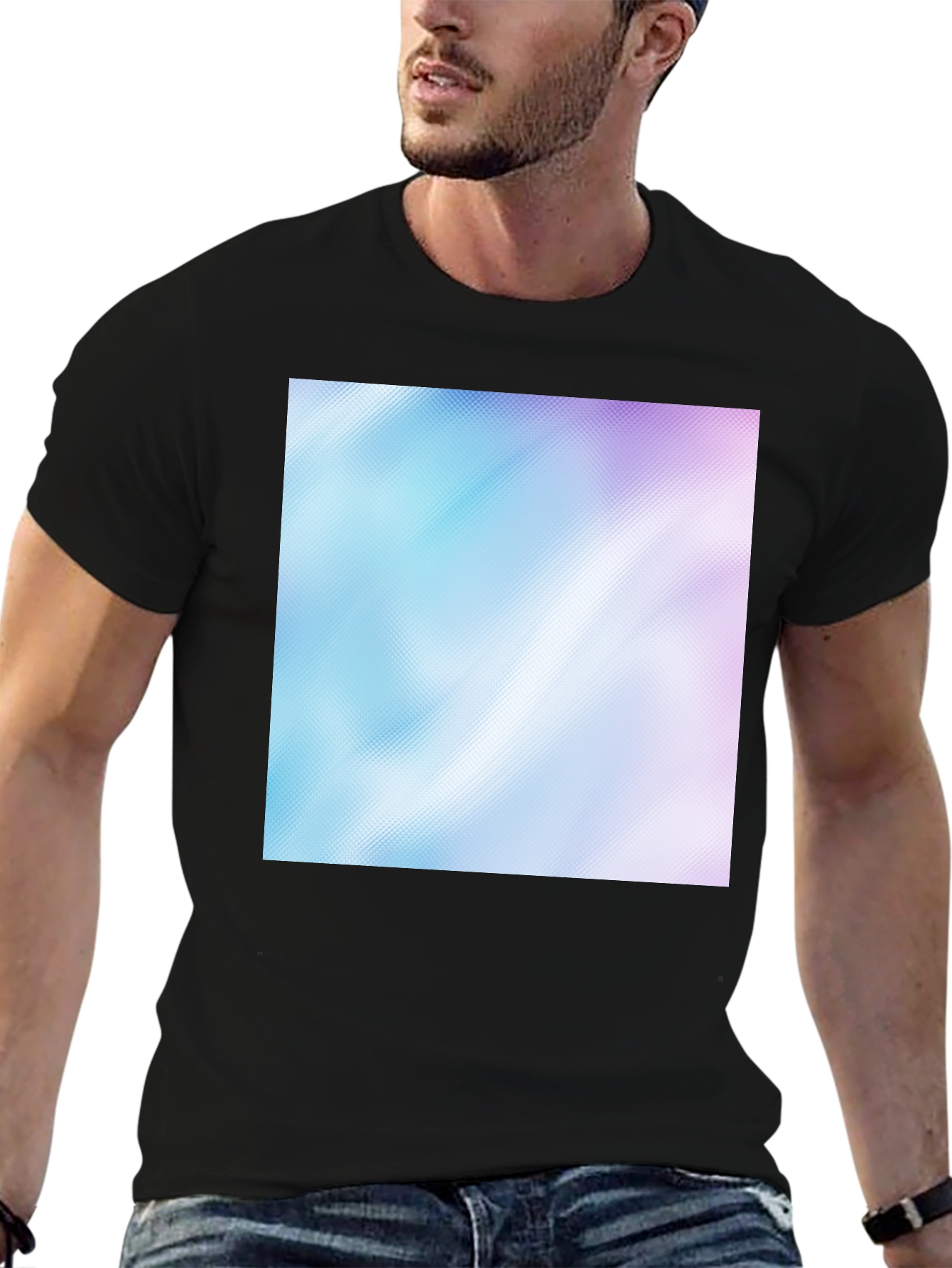Camiseta Negra con Diseño Abstracto Azul y Rosa