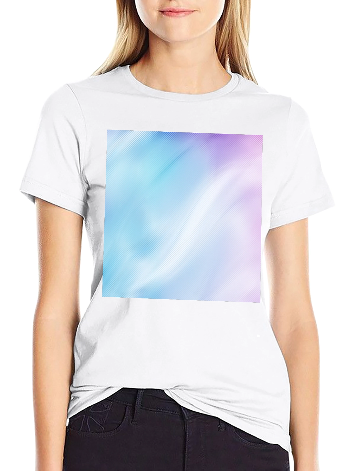 Camiseta Negra con Diseño Abstracto Azul y Rosa