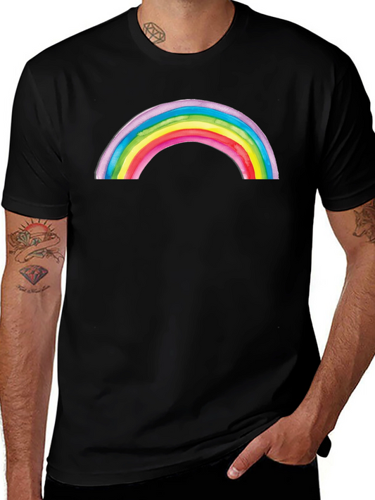 Camiseta Negra con Arco Iris Acuarela