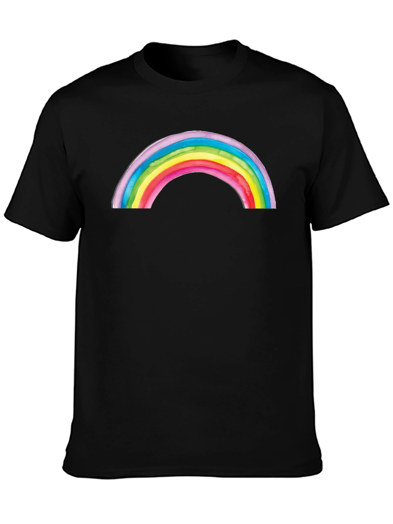 Camiseta Negra con Arco Iris Acuarela
