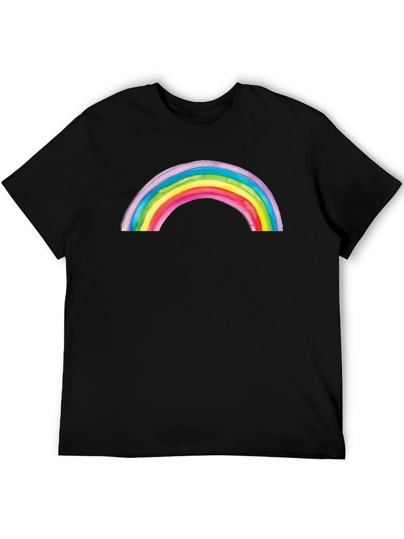 Camiseta Negra con Arco Iris Acuarela