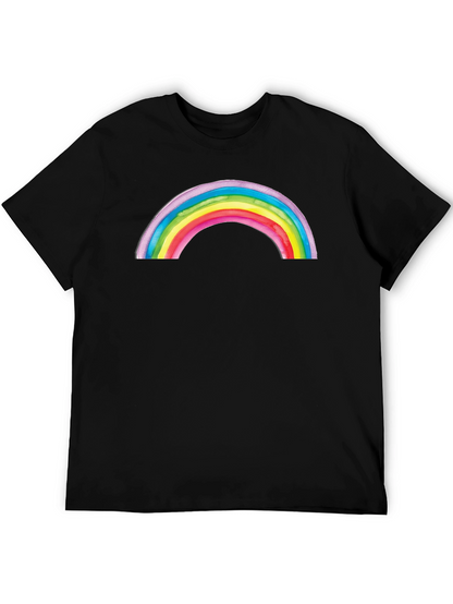 Camiseta Negra con Arco Iris Acuarela