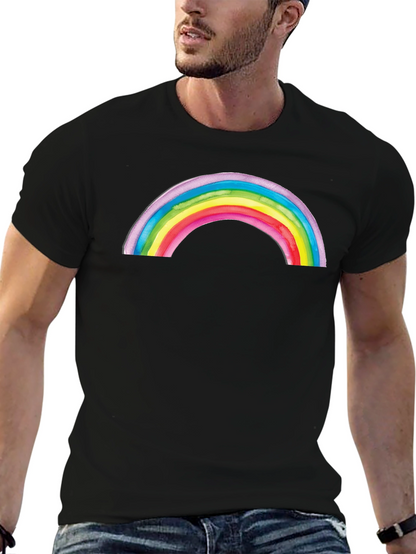 Camiseta Negra con Arco Iris Acuarela