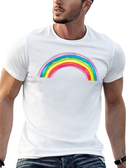 Camiseta Negra con Arco Iris Acuarela