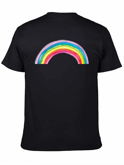 Camiseta Negra con Arco Iris Acuarela