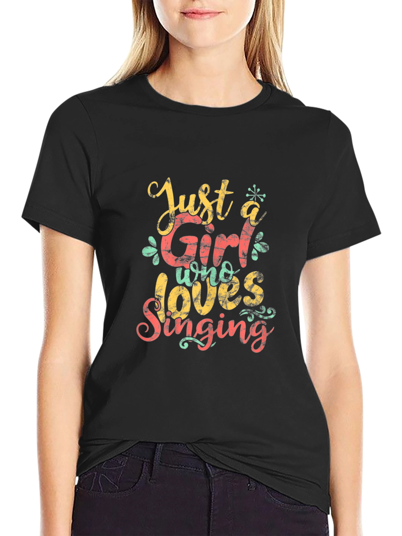 Camiseta Negra: Just a Girl Who Loves Singing