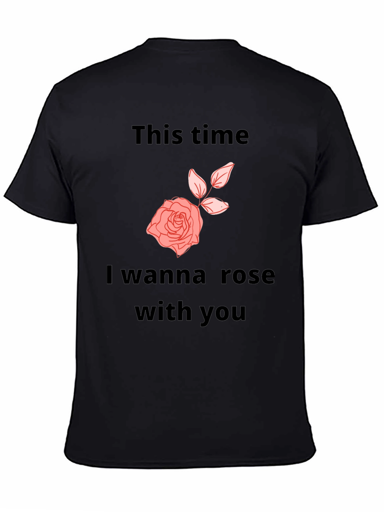 Camiseta Negra con Diseño Romántico de Rosa