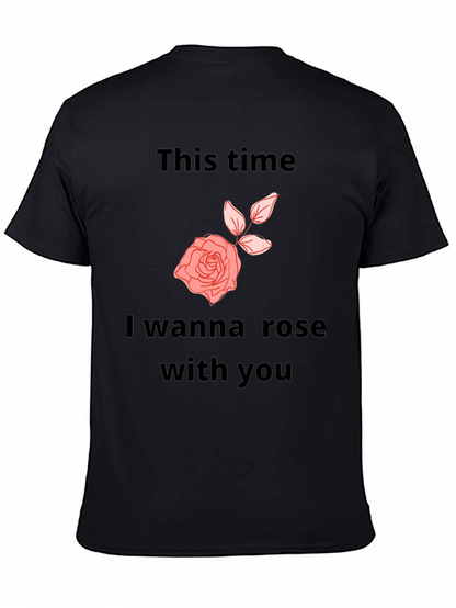 Camiseta Negra con Diseño Romántico de Rosa