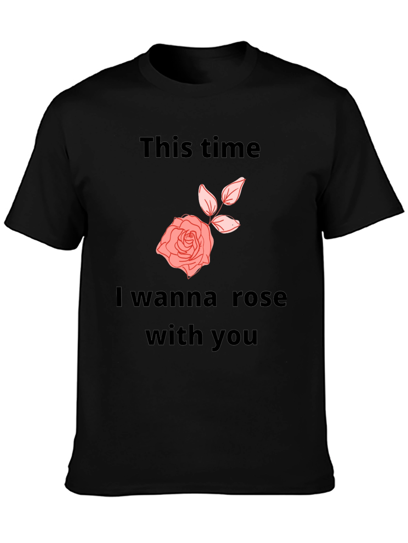 Camiseta Negra con Diseño Romántico de Rosa