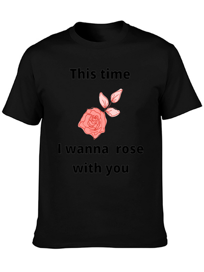 Camiseta Negra con Diseño Romántico de Rosa