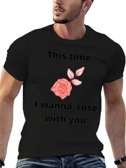 Camiseta Negra con Diseño Romántico de Rosa