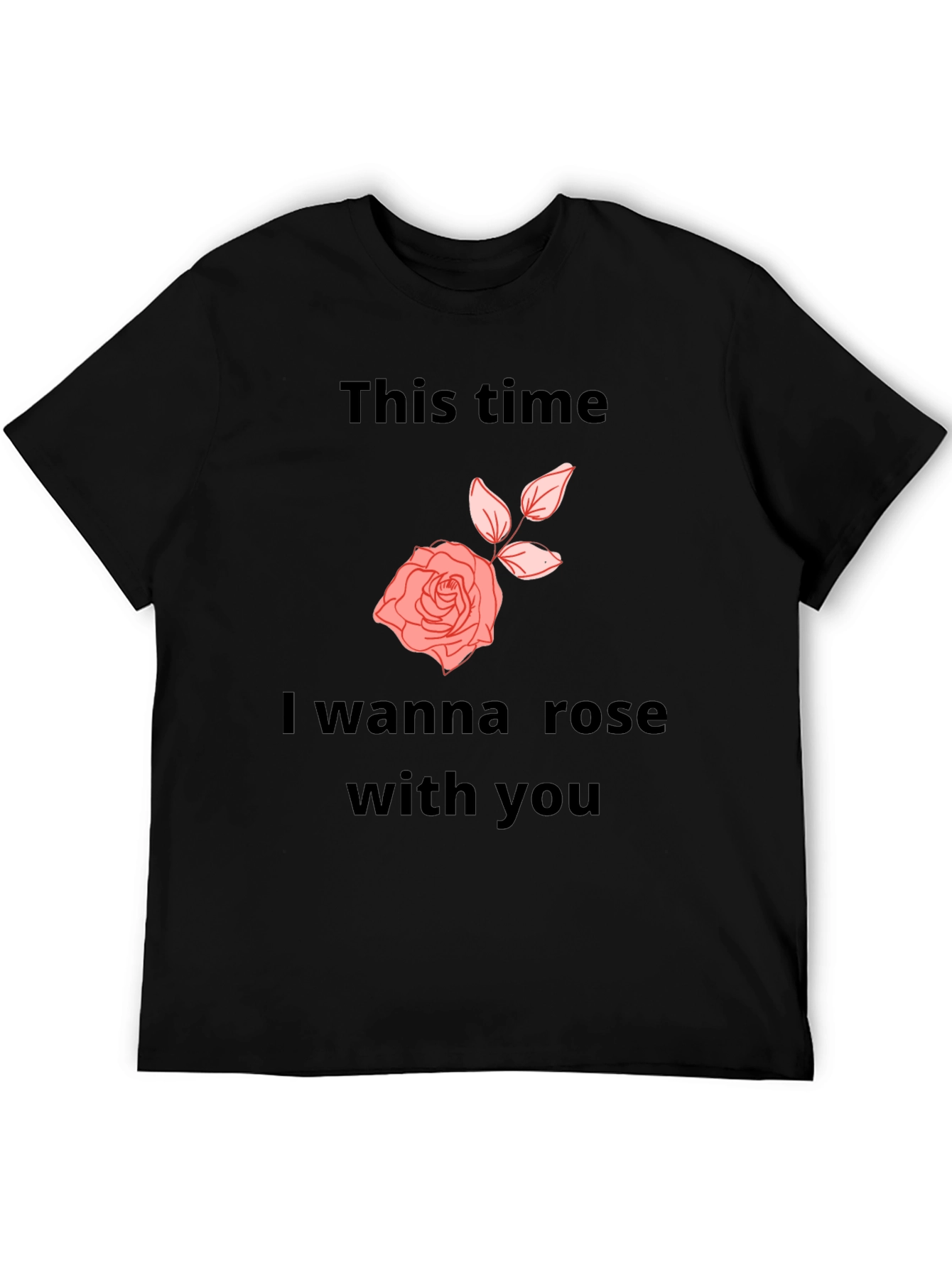Camiseta Negra con Diseño Romántico de Rosa