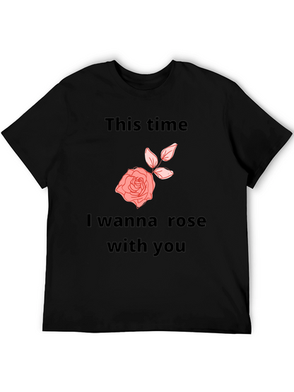 Camiseta Negra con Diseño Romántico de Rosa