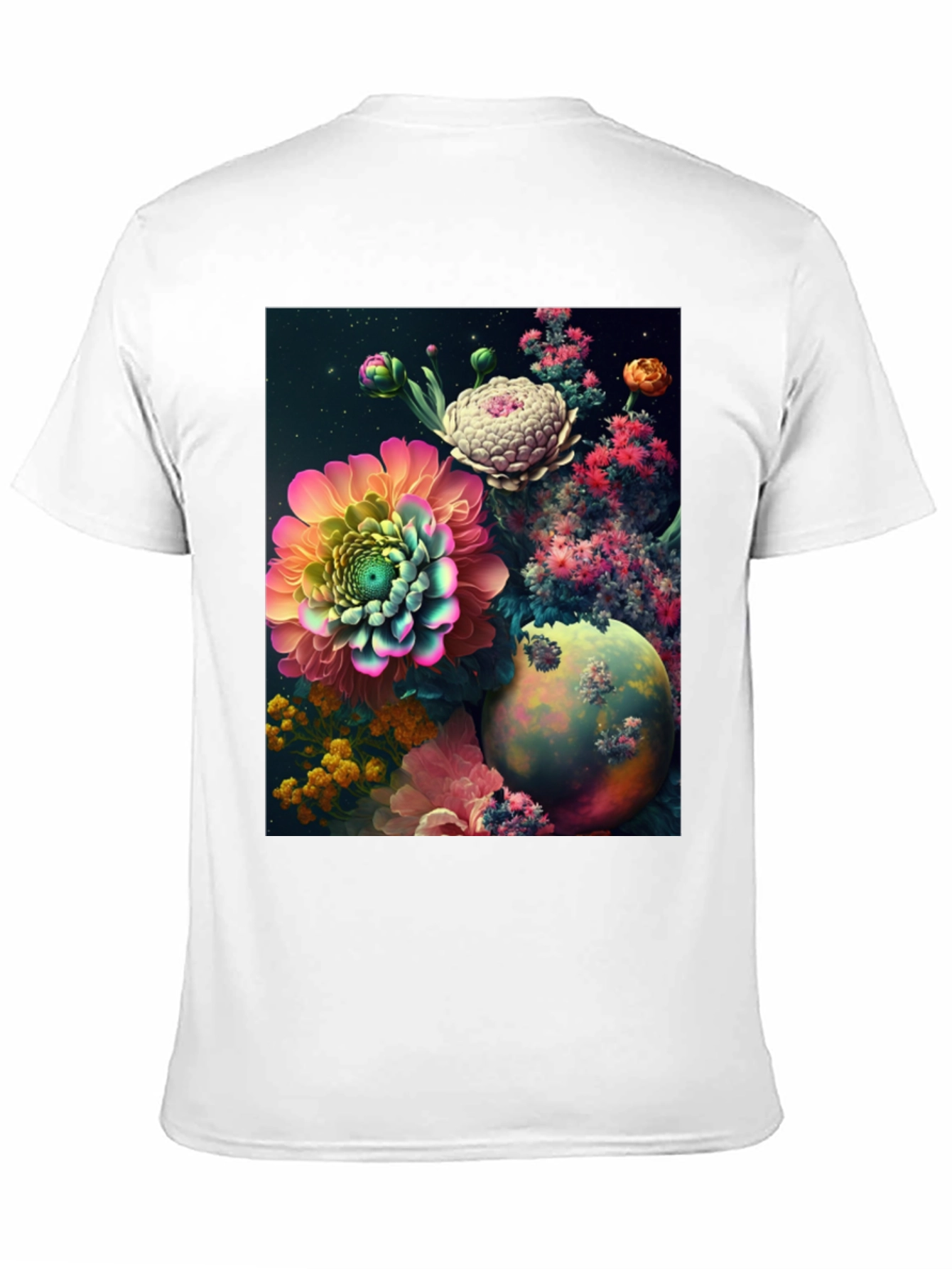 Camiseta Negra con Diseño Floral Abstracto