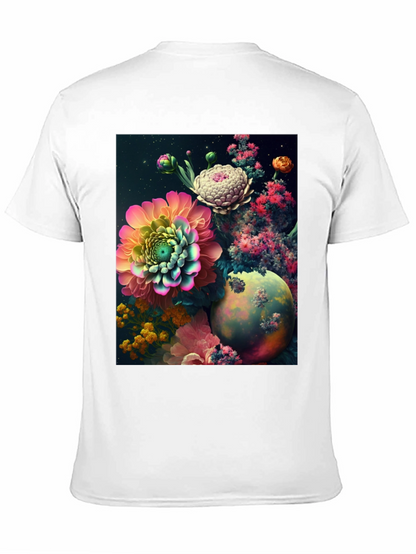 Camiseta Negra con Diseño Floral Abstracto