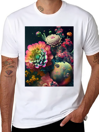 Camiseta Negra con Diseño Floral Abstracto