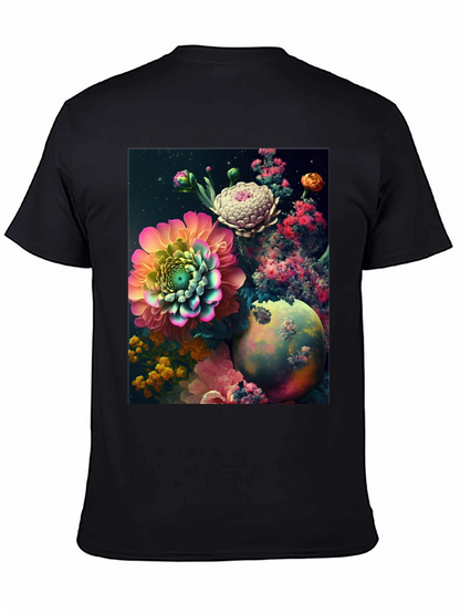 Camiseta Negra con Diseño Floral Abstracto