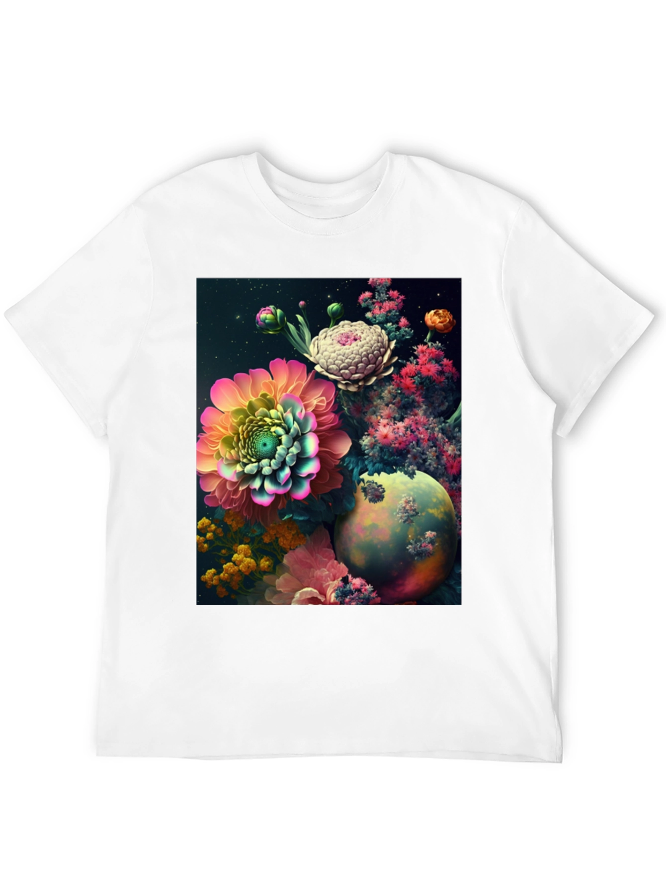 Camiseta Negra con Diseño Floral Abstracto