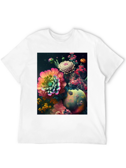Camiseta Negra con Diseño Floral Abstracto