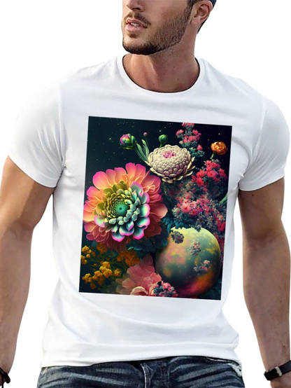 Camiseta Negra con Diseño Floral Abstracto