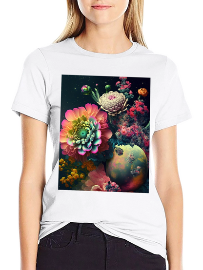 Camiseta Negra con Diseño Floral Abstracto