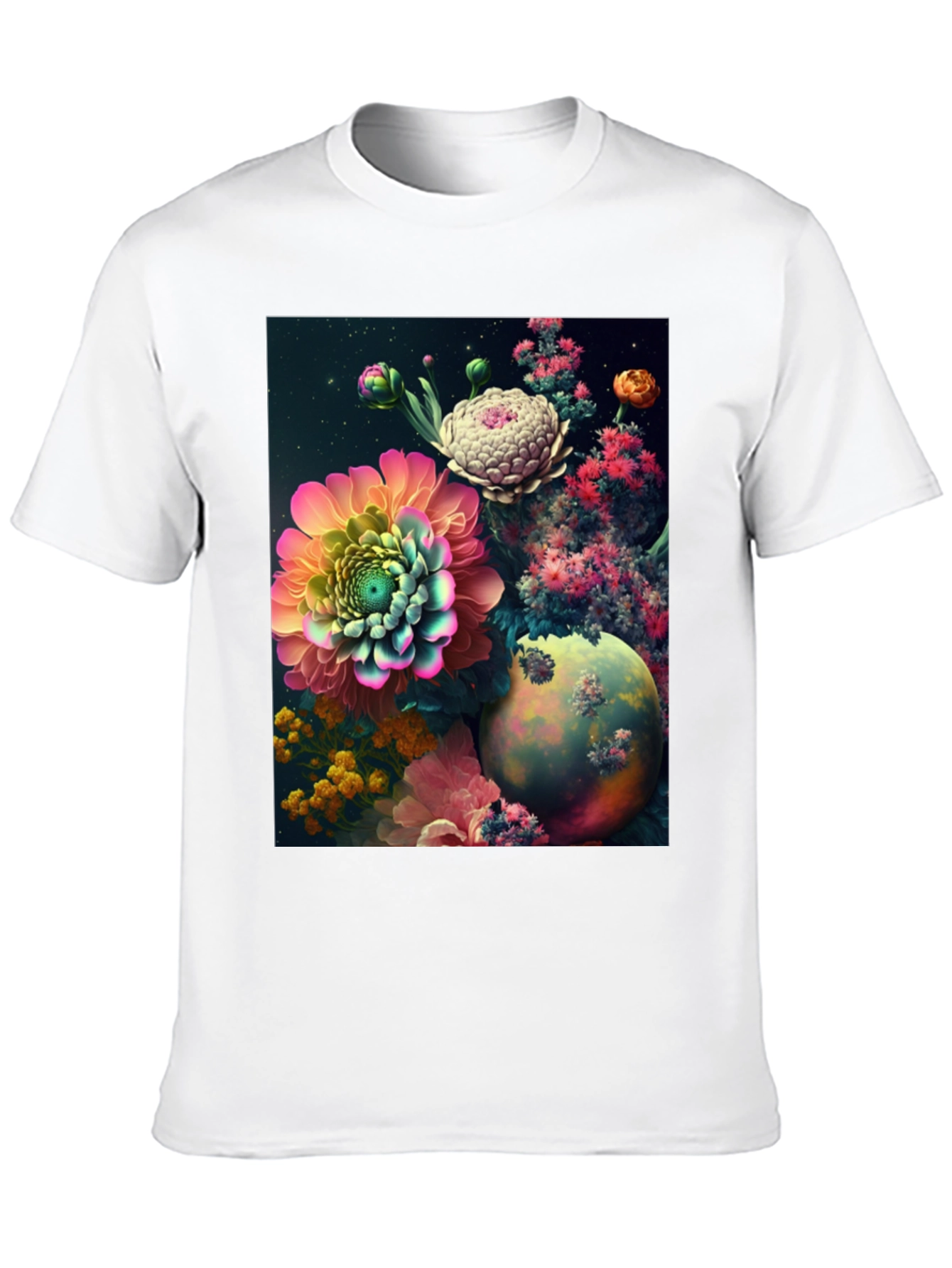 Camiseta Negra con Diseño Floral Abstracto