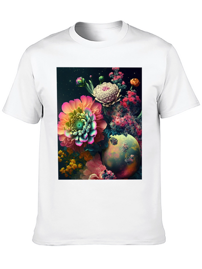 Camiseta Negra con Diseño Floral Abstracto