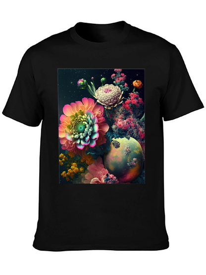 Camiseta Negra con Diseño Floral Abstracto