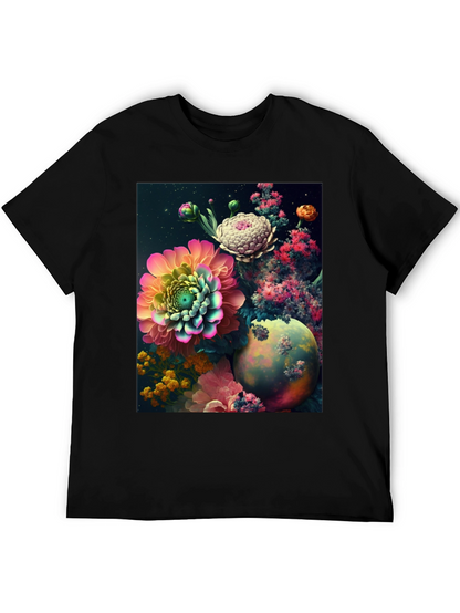 Camiseta Negra con Diseño Floral Abstracto
