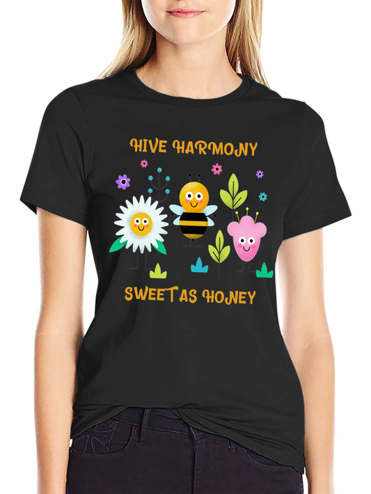 Camiseta Negra: Armonía de la Colmena Dulce como la Miel