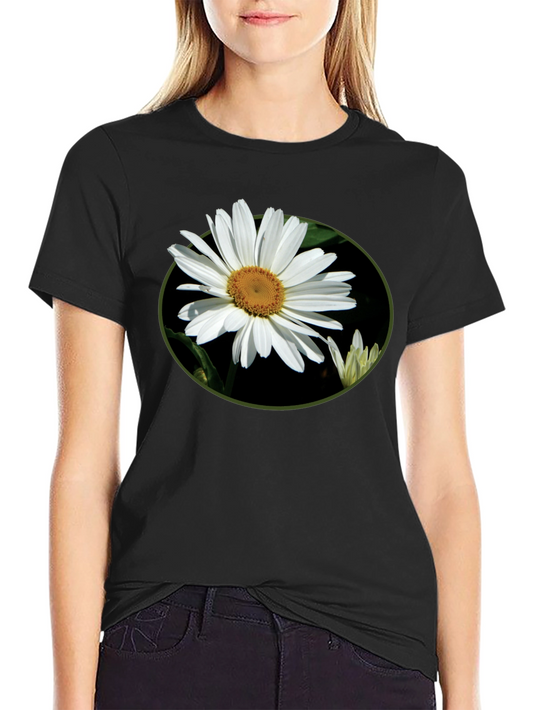 Camiseta Negra con Diseño Floral Margarita
