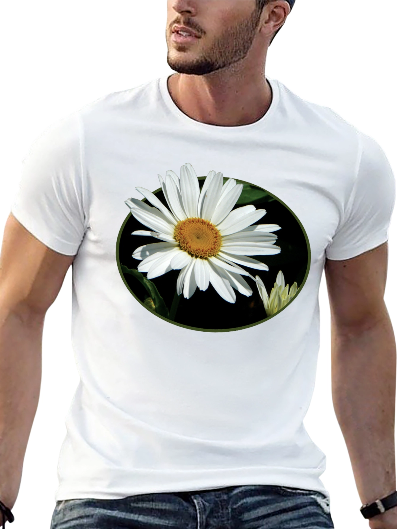 Camiseta Negra con Diseño Floral Margarita