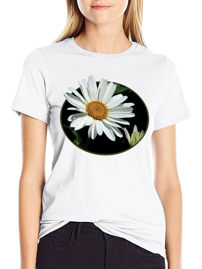 Camiseta Negra con Diseño Floral Margarita