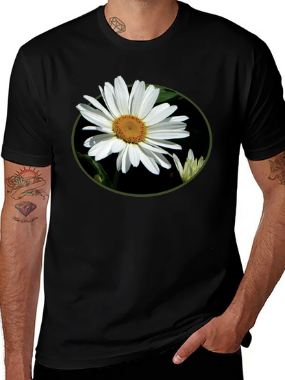 Camiseta Negra con Diseño Floral Margarita