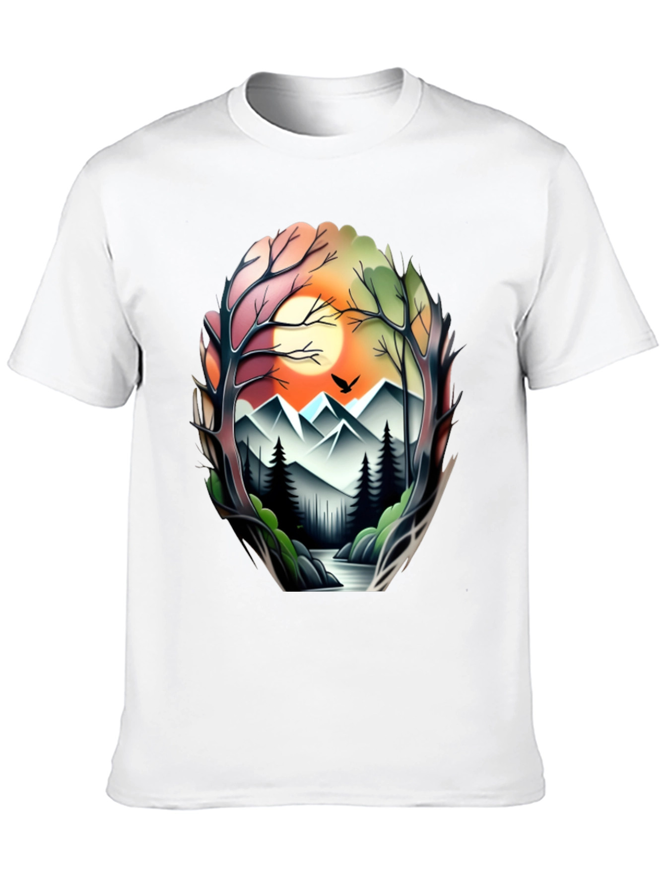Camiseta Negra con Diseño Paisaje Montañoso