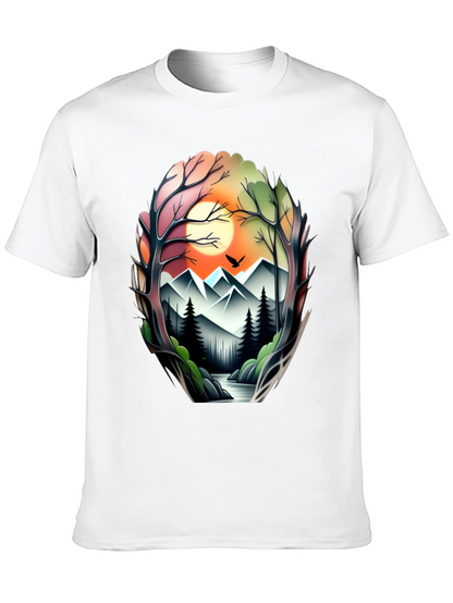Camiseta Negra con Diseño Paisaje Montañoso