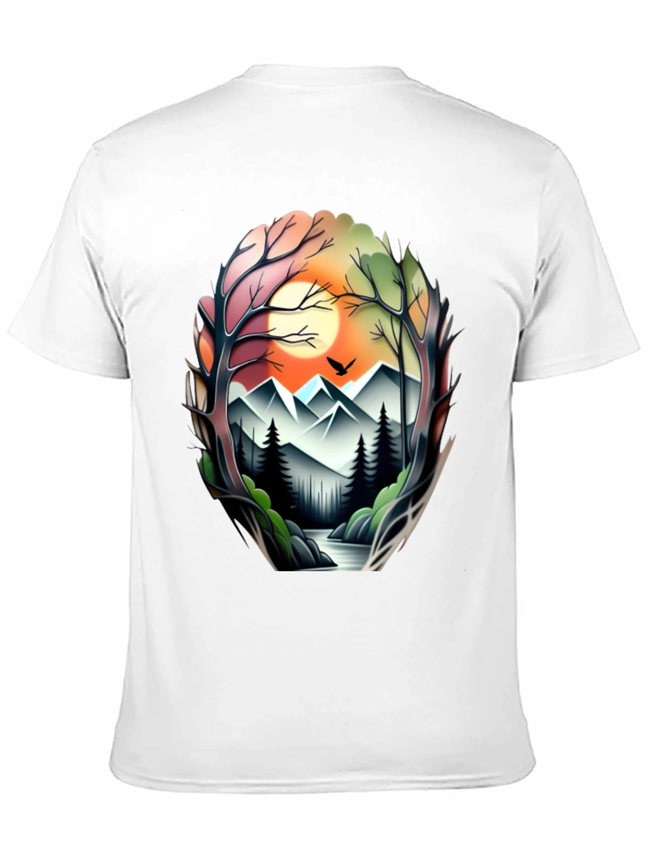 Camiseta Negra con Diseño Paisaje Montañoso