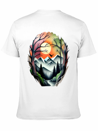 Camiseta Negra con Diseño Paisaje Montañoso