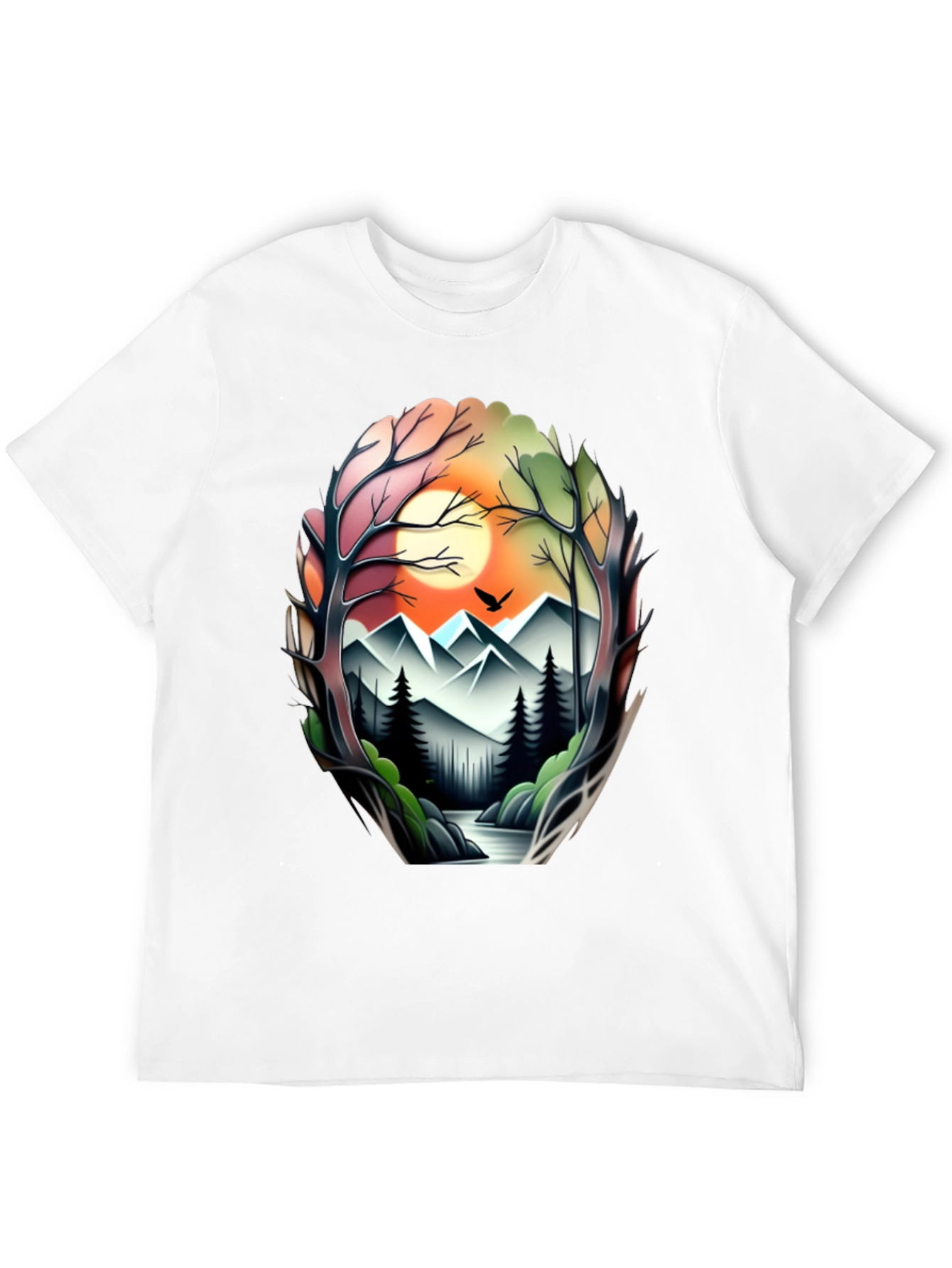 Camiseta Negra con Diseño Paisaje Montañoso
