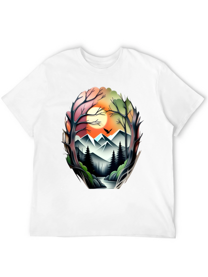 Camiseta Negra con Diseño Paisaje Montañoso
