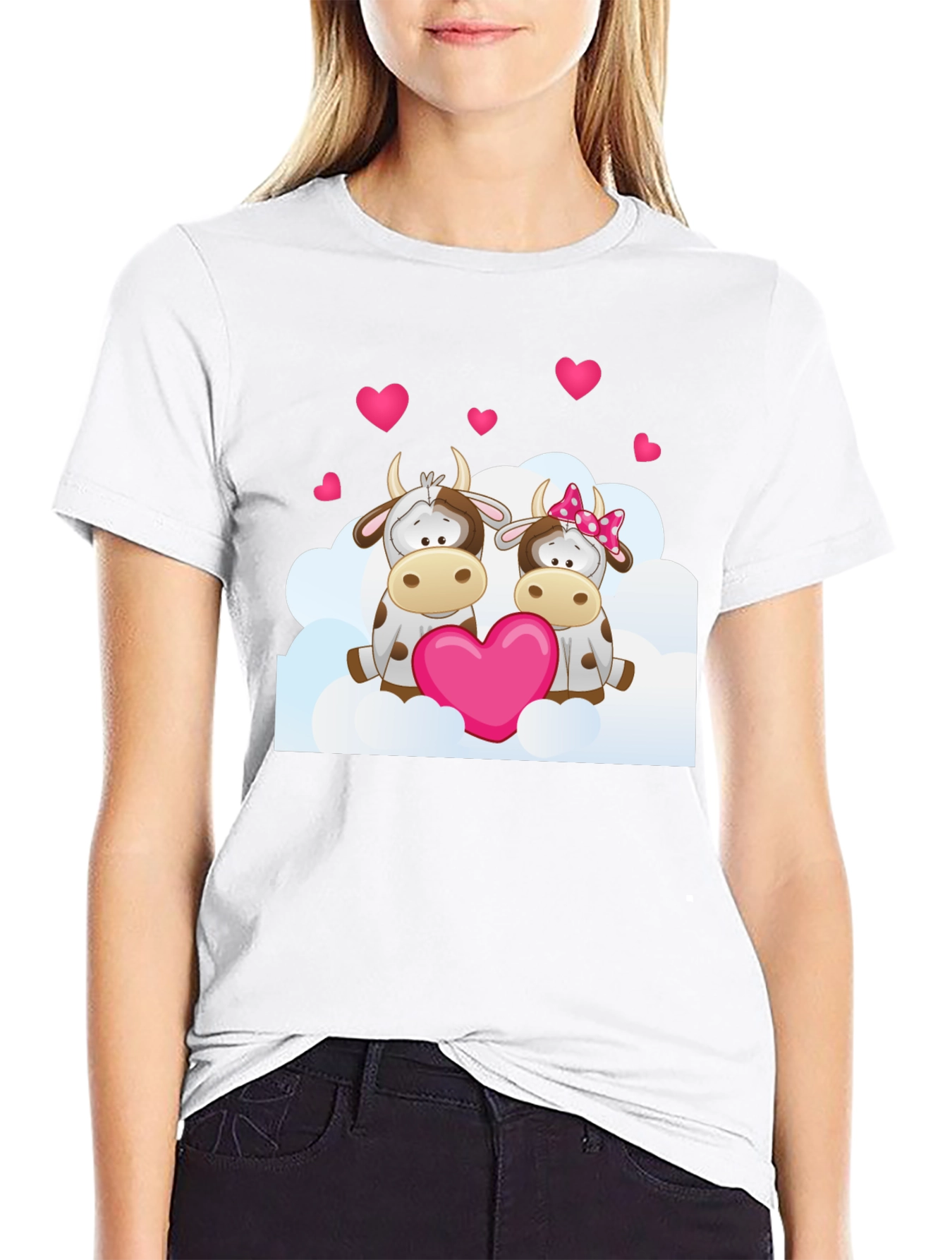 Camiseta Negra con Diseño de Vacas Enamoradas