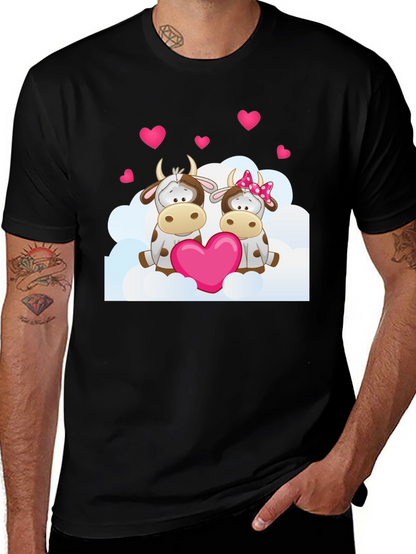 Camiseta Negra con Diseño de Vacas Enamoradas