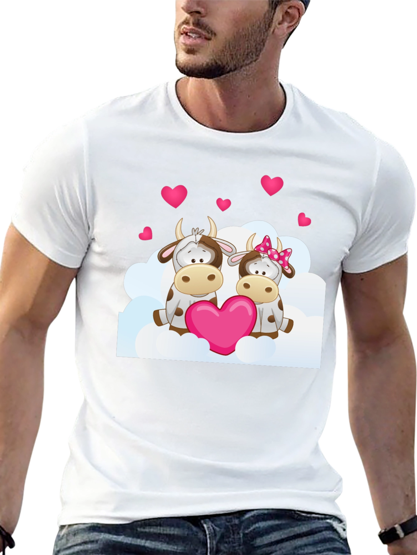 Camiseta Negra con Diseño de Vacas Enamoradas