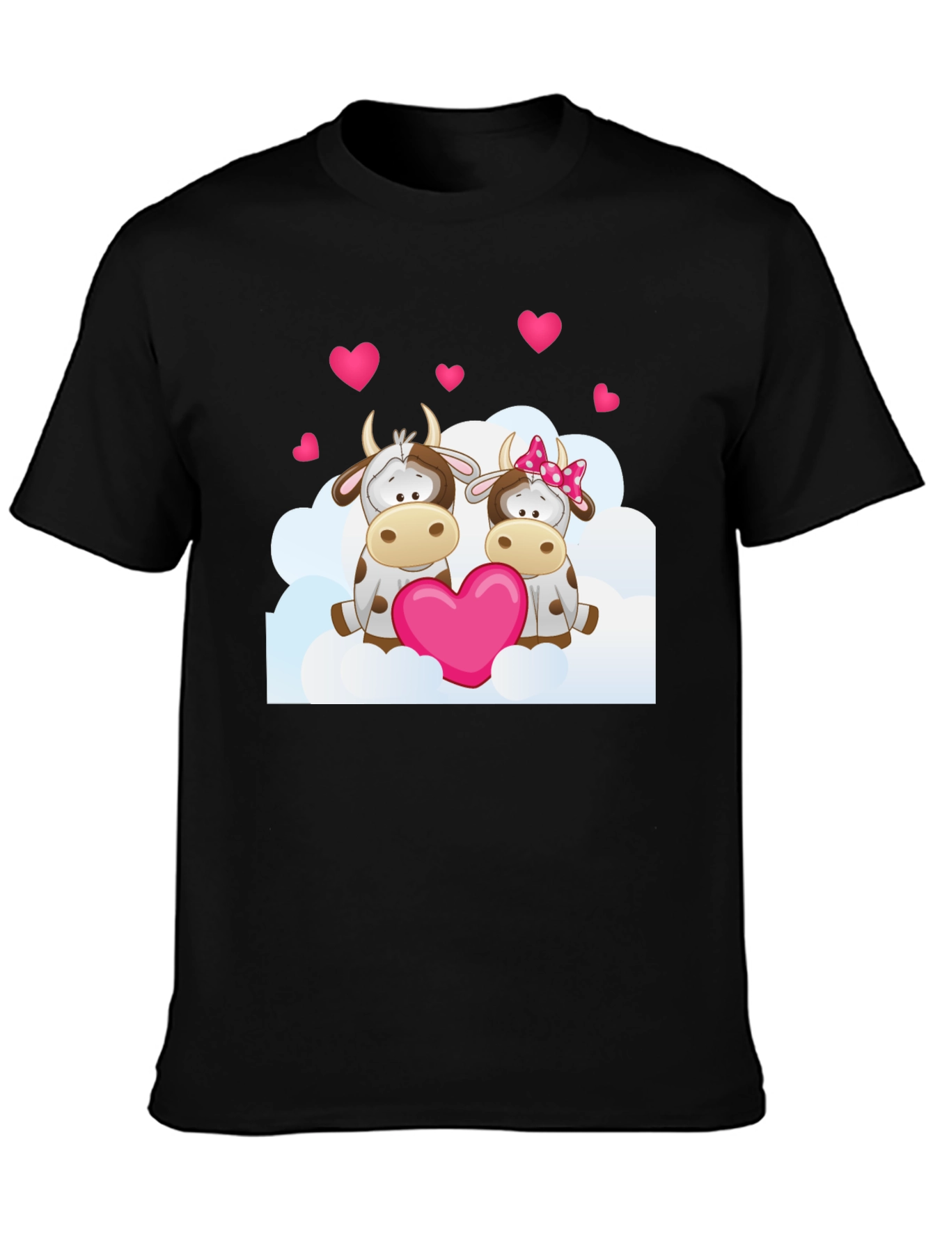 Camiseta Negra con Diseño de Vacas Enamoradas