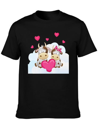 Camiseta Negra con Diseño de Vacas Enamoradas